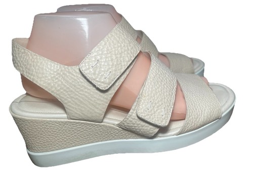 sandali donna plateau zeppa forma ecco misura 8 pelle avorio cinturini regolabili