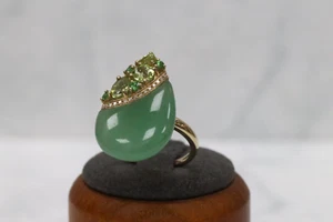 9ct Yellow Gold Jade & Peridot Ring - Size N - UK Hallmark - Picture 1 of 8