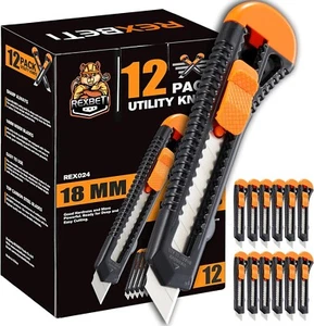 12-Piece Retractable Box Cutter, Utility Knifes for Boxes Cartons Cutting Blades - Picture 1 of 7