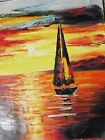 sunset sailing boat large oil painting canvas sea scape ocean original boats art