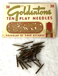 VINTAGE PHONOGRAPH NADELN, NOS, GOLDTONE TEN PLAY, MESSING PLATTIERT, 30ER PACK, DREISSIG - Bild 1 von 3