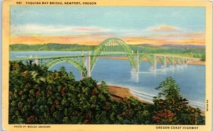 Yaquina Bay Bridge, Newport, Oregon 1936 Postcard - Picture 1 of 2