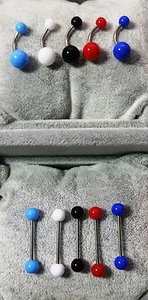 PIERCING OMBELICO + LINGUA 5 + 5 COLORI DIFFERENTI NAVEL BELLY BARS + TONGUE BAR - Picture 1 of 1