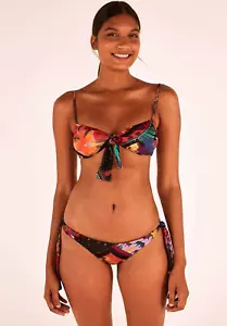 Farm Rio Diagonal Scarf Bikini Bottom L Side Tie Floral Leopard Black Purple New - Picture 1 of 5