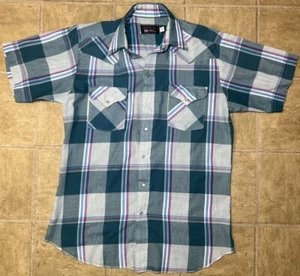 Vintage Panhandle Slim Mens Large (16) Pearl Snap Short Sleeve Plaid Shirt - Picture 1 of 6