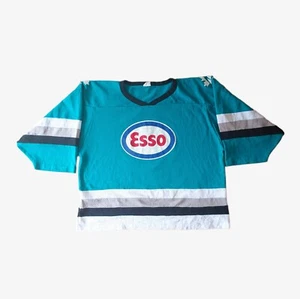 Vintage 1990s Esso Gas Station Stop One Blue Oversized Promotional Hockey Jersey - Picture 1 of 7
