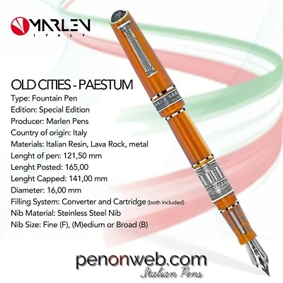 Serie Marlen Old Cities - Pluma Estilográfica Paestum - Resina Italiana, Roca Lava Foto 1 de 4