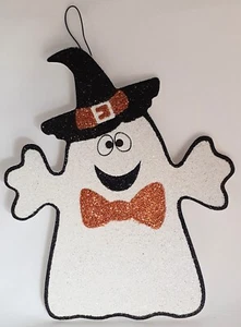 HOLIDAY HALLOWEEN GLITTER GHOST WALL HANGING DECORATION - Picture 1 of 1