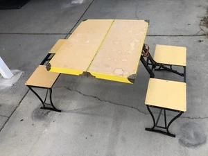 70s VTG Milwaukee Handy Folding Table Chair Set Stamping Co USA Yellow Picnic - Picture 1 of 13