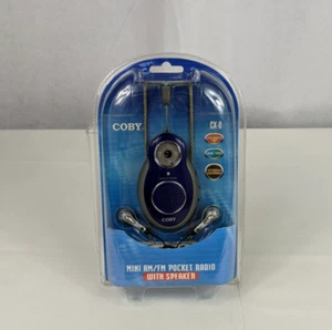 New 2005 Coby Mini AM/FM Pocket Radio w/ Speaker CX-8 Blue Silver Retro Running - Picture 1 of 10
