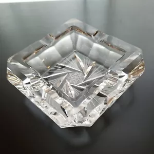 Posacenere in vetro inciso smussato 5"x5" MCM vintage PESANTE ~ SPEDIZIONE 1 GIORNO - Foto 1 di 13