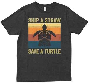 Skip A Straw Save A Turtle Retro Animal Environmentalist Wildlife T-shirt - Picture 1 of 6
