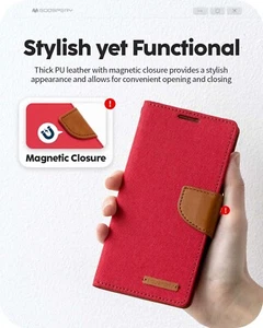 Denim Canvas Wallet Case for Samsung Galaxy S9 S9 Plus with Card Holder & Stand - Picture 1 of 20