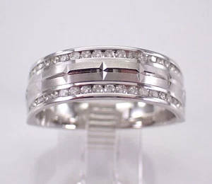 Alianza de aniversario de anillo de boda de diamantes de oro blanco para hombre - Imagen 1 de 7