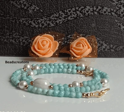 Collar de perlas blancas Larimar relleno de oro con cuentas joyería regalo ella Foto 1 de 4