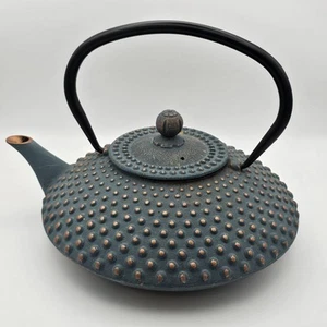 Tetera japonesa de hierro fundido Tetsubin tetera azul con detalles dorados 32 oz 9,5" - Imagen 1 de 8