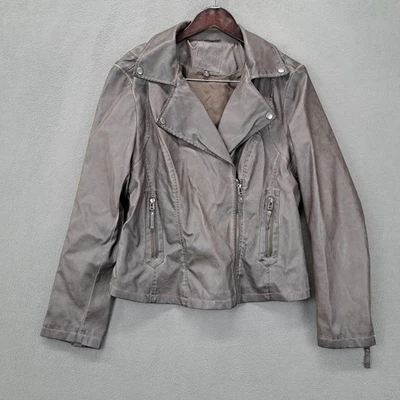 Max Studio XL 摩托车夹克人造皮革棕色拉链女式 — 第 1/4 张图片