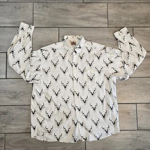Vintage BARN FLY Bull Cow Steer Skull Western con bottoni taglia grande bianco USA - Foto 1 di 9