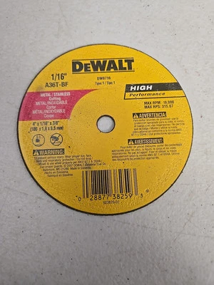 DeWalt DW 8716  4" X 1/6" X 3/8"  Cutting Wheel  25 Pack - Image 1 of 4