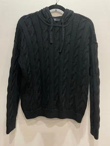 Lauren Ralph Lauren Black Cable Knit Hoodie M Fisherman Old Money Capsule - Bild 1 von 6