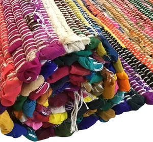 Fair Trade Large Small Multi Coloured Fringed Chindi Rag Rug Mat Carpet Runner - Picture 1 of 9