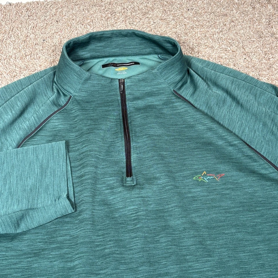 Camisa Pullover Greg Norman Para Hombres Cuarto Cremallera Verde Azulado Jaspeado Golf Performance 2XL Foto 1 de 4