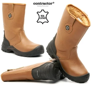 MENS WATERPROOF RIGGER SAFETY STEEL TOE CAP BOOTS FUR LINED WORK WELLIES SIZE UK - Picture 1 of 1