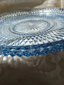 Indiana Glass Diamond Point Ice Blue Torte /Cake/Serving Plate 12" - Picture 1 of 5