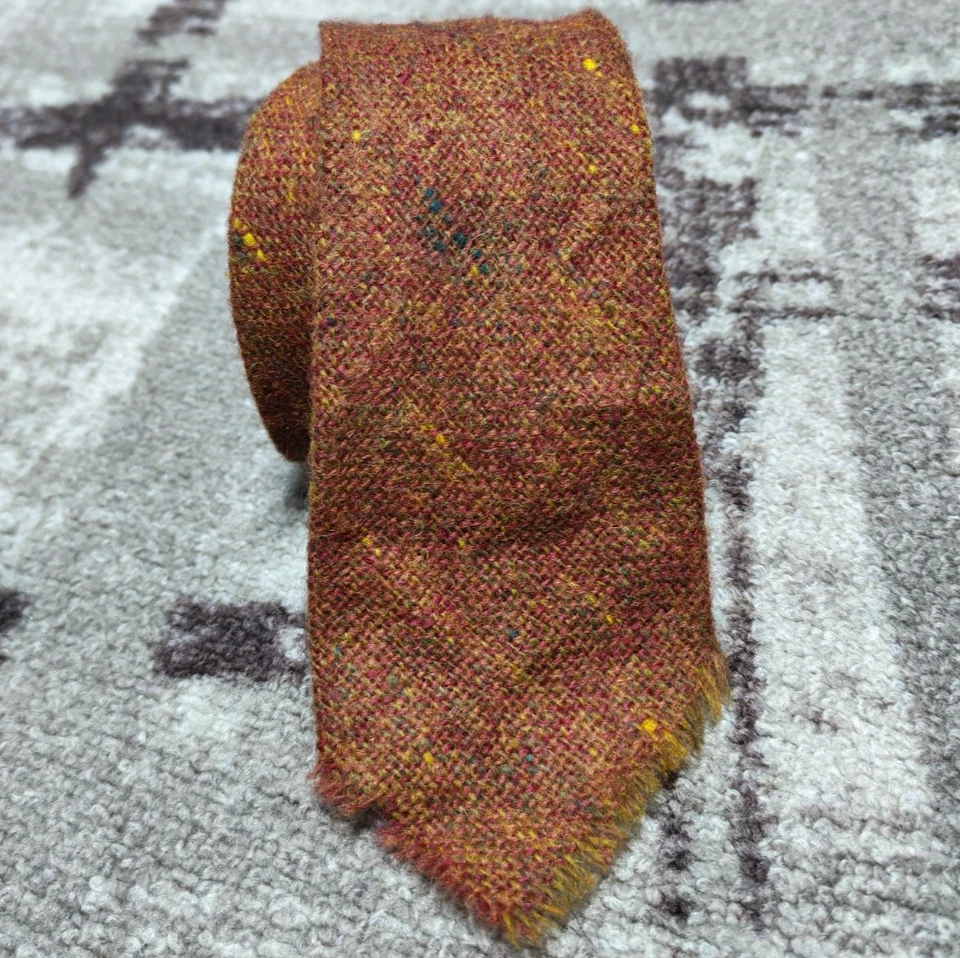 Gravata de pescoço vintage Boston clássica 100% lã pura tecida à mão tweed camuflagem retrô - Imagem 1 de 4