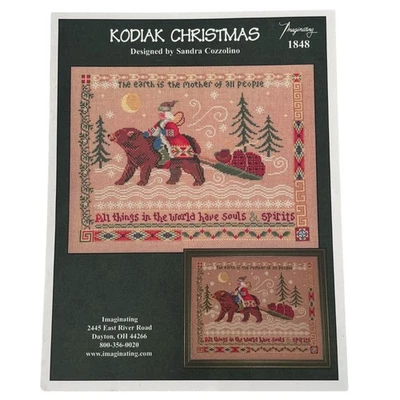 Imaginating Cross Stitch Pattern 1848 Kodiak Christmas Bear Santa Alaska Winter - Image 1 of 4