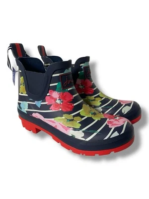 Botas de lluvia al tobillo florales a rayas azules y rosas Joules talla EE. UU. 7 botas de agua de goma Foto 1 de 4