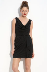 NUEVO SIN ETIQUETAS Negro Aidan Mattox Cortina Cuello Sarong Falda Vestido 6 - Imagen 1 de 2