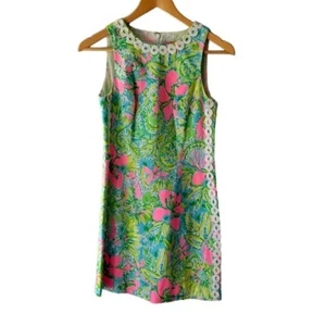 Lilly Pulitzer Pink and Green Floral Sleeveless Sheath Dress Size 00 Preppy - Picture 1 of 4