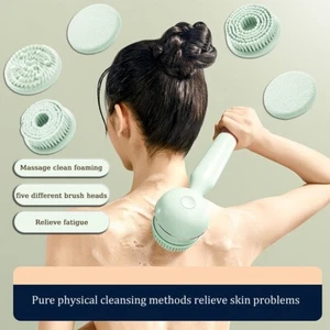 Rechargeable bath brush with five brush heads for massage, foaming and mud rub - Picture 1 of 11
