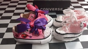 Custom Pearl Kids Converse 7J238 Size2 Toddler ChuckTaylor All Star + Wool Socks - Picture 1 of 10