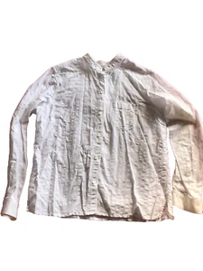Lizwear Jeans White Ribbed Blouse Top Long Sleeve Button-Up Shirt Women's M - Picture 1 of 8