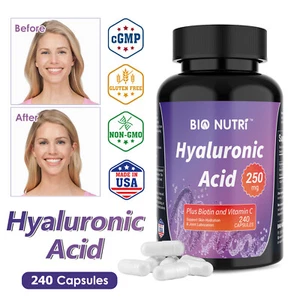 Hyaluronic Acid - 240 Capsules NON-GMO For Skin Hydration, Hair & Nail Health - Picture 1 of 10