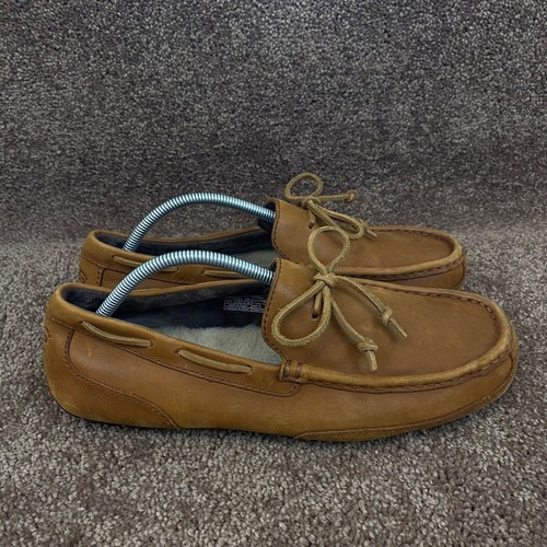 Scarpe UGG uomo taglia 11 ciabatte chester pelle marrone mocassini foderati pelliccia