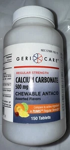 Geri-Care Calcium Carbonate 500 mg Regular Strength 150 per Bottle Exp 1/2025 - Picture 1 of 7