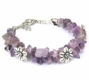 Ladies Bangle Tibetan Silver Woman Amethyst Chip Bead Bracelet Jewelry AAA - Picture 1 of 3