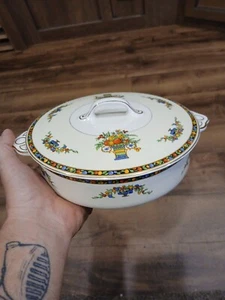 Vintage PAREEK Johnson Brothers England Round Vegetable Bowl W Lid Fruit Motif - Picture 1 of 12