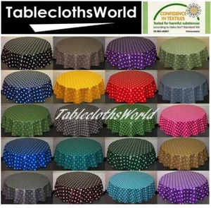 Round Polka Dot Spot Pvc Vinyl Tablecloth Wipe Clean - Top Quality - ALL SIZES - Picture 1 of 19