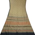 Vintage brązowe sari 100% czysty jedwab nadruk indyjskie sari 5YD miękka tkanina rzemieślnicza