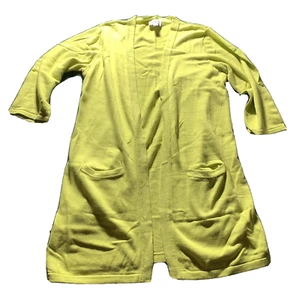 Joan Rivers Cardigan Women SMALL Lime Lemon 3/4 Sleeve Boyfriend Pockets Sweater - Picture 1 of 9