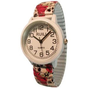 Quarz Damen Armbanduhr Skull Totenkopf Edelstahl Zugarmband Damenuhr Flexband - Bild 1 von 2