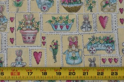 26" Long, Vintage, Pink Green Blue Easter Patches on Yellow Cotton/Marcus,P8937 - Image 1 of 4