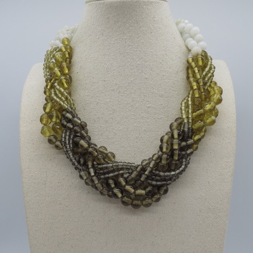 VETEMENTS Collana dichiarazione perle vetro pesante giallo marrone bianco boho grossa 20 5"