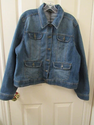 De Colección Baccini Para Mujer XL Azul Denim Cierre a Presión Chaqueta Bolsillos Camionero Foto 1 de 4