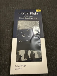 CALVIN KLEIN 6 Pack Blue Gray Black Boxer Briefs Underwear Boys Small S Youth - Picture 1 of 4