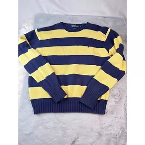 Polo Ralph Lauren Sweater Men Large Cotton Blue Yellow Striped Knit Crewneck - Picture 1 of 9